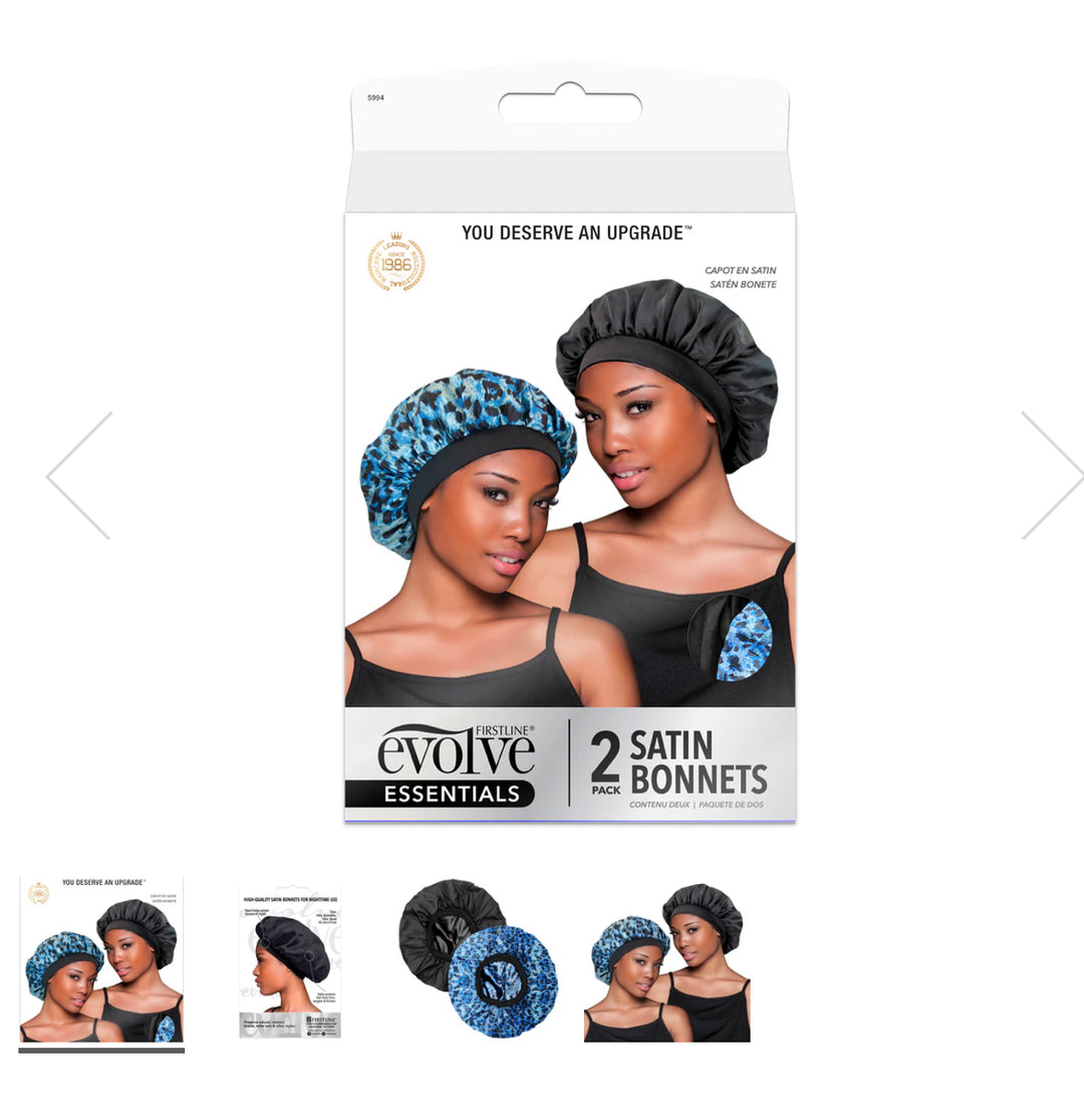 2-PACK SATIN BONNETS BLUE LEOPARD/Black