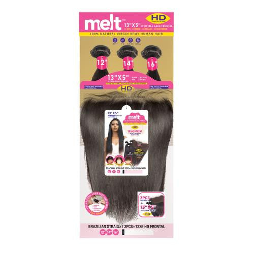 Natural Virgin Remy Human Hair Melt Brazilian Straight 3pcs with 13X5 HD Frontal