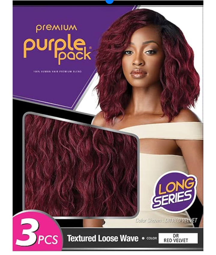 Outre Purple Pack 3Pcs Long Length Wavy Style Human Hair Blend Weaves - TEXTURED LOOSE WAVE
